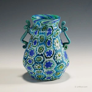 Large Antique Millefiori Vase with Handles, Fratelli Toso Murano 1910 - Imagen 1 de 6