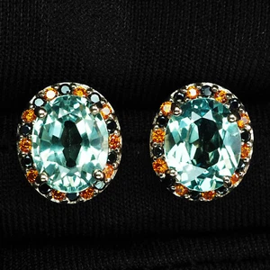 Vibrant Mint Green Sapphire 7.05Ct 925 Sterling Silver Rose Gold Plated Earrings - Picture 1 of 6