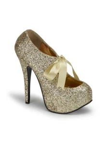 Bordello Teeze Heels Gold Glitter Size 9 - Picture 1 of 6