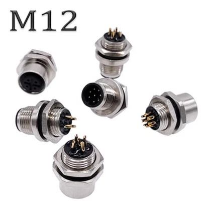 M12 Panel Flange Socket Sensor Connector Waterproof 3 4 5 6 8 12 17Pin M16 Hole - Image 1 of 4