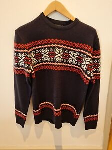 French Connection Fairisle navy Black Red White Christmas Jumper Warm Size L