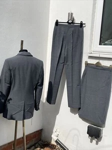 3 Piece Trouser Suit & Skirt Grey M&S Suit Pure New Wool Sz 10 - Picture 1 of 14