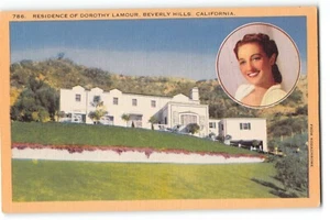 Postal Dorothy Lamour Residencia Beverly Hills CA 1940s Kodachrome Sin Usar - Imagen 1 de 1