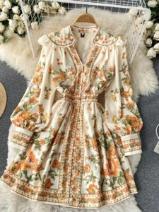 Fashion Spring Autumn Vintage V-neck Lantern Sleeve Dress s-xxl - Picture 1 of 7