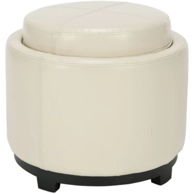 SAFAVIEH Chelsea Round Tray Ottoman | Flat Cream | - Imagem 1 de 3