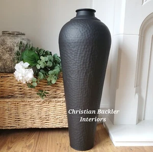 Large Black Metal Floor Vase Contemporary Home Decor 80cm Statement Ornament - Picture 1 of 10