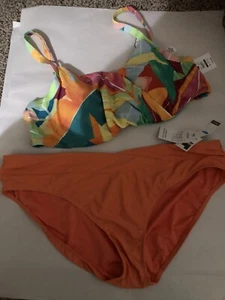Time and Tru 2 Piece Swimsuit Orange and Green Size 3X (24W-26W) - Picture 1 of 9