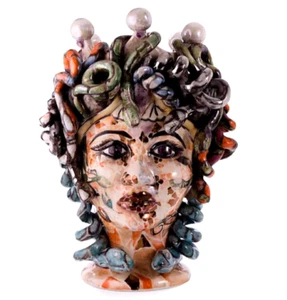 Scultura Testa di Medusa in Ceramica Siciliana Vaso Soprammobile Ornamento Vasi - Imagen 1 de 12