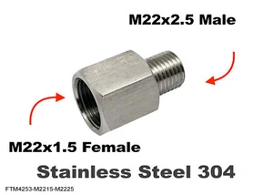 M22x1.5 Female to M22x2.5 Male Stainless Sensor Adaptor Fittings Conversion - Foto 1 di 6