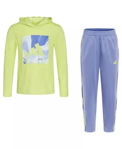 Adidas PULSE LIME Little Boys Hooded T-shirt & 3-Stripe Pants, 2 Piece Set, US 6 - Picture 1 of 2