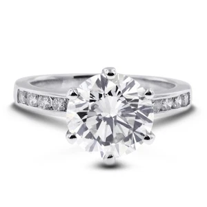 5.73ctw G SI2 Round Cut Earth Mined Certified Diamonds Platinum Side Stone Ring - Picture 1 of 11