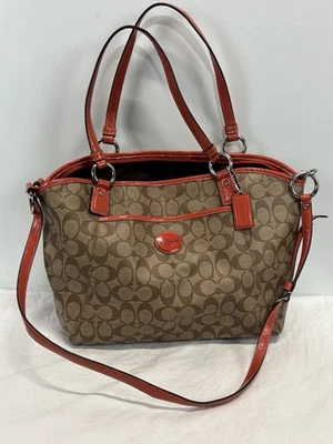 Bolso de hombro mediano Coach Peyton Signature 'marrón/naranja' de lona recubierta Foto 1 de 4