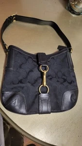 Coach Hampton 11058 Signature Logo Jacquard schwarz Leder Hobo Handtasche 1P - Bild 1 von 19