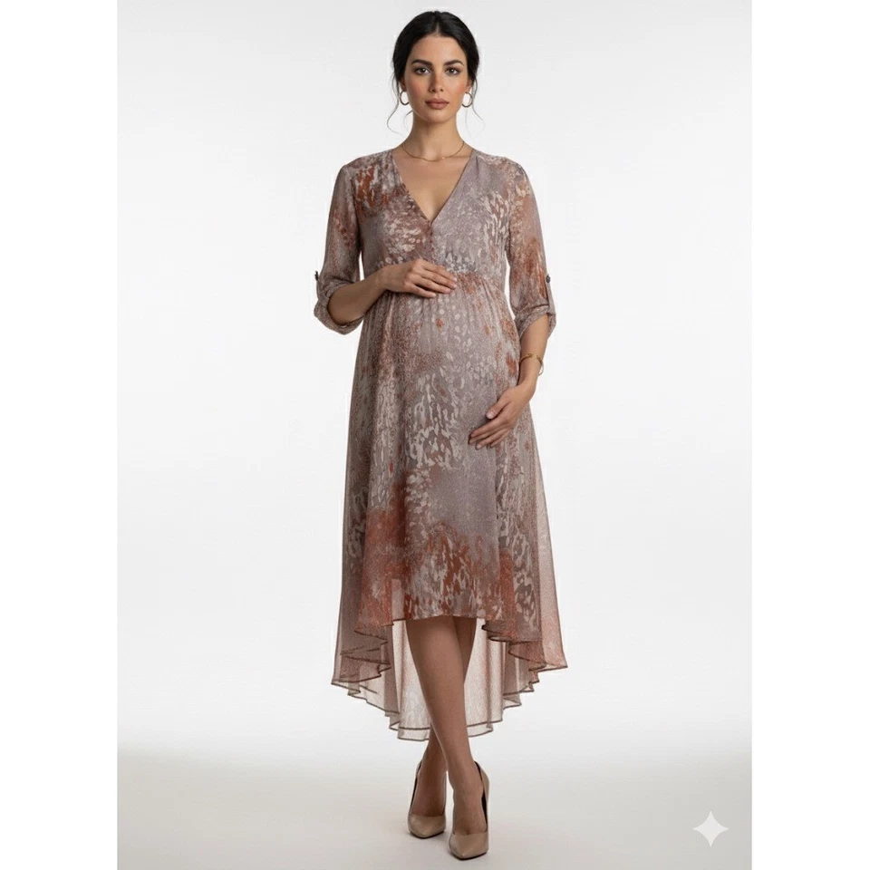 Isabella Oliver материнства шелк абстрактный печать высоты низкого Midi платье размер 0 V шеи - Изображение 1 из 4