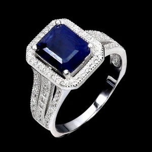 925 Sterling Silver Ring Octagon Blue Sapphire 9x7mm Natural Gemstone Size 7.5 - Picture 1 of 14
