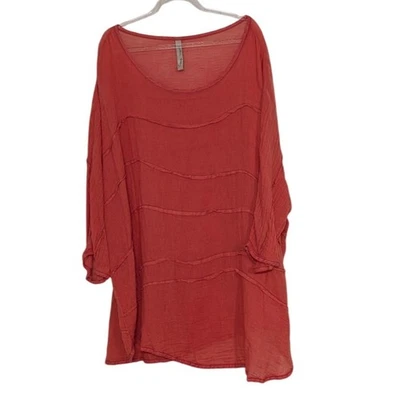 Camisa Cynthia Ashby de gran tamaño para mujer talla grande naranja lino algodón Lagenlook Foto 1 de 4