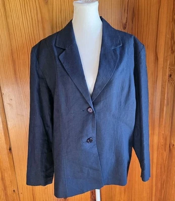 Blazer Adolfo Studio Mujer 100% Lino 2 Botones Talla 16W Completamente Forrado Azul Marino Chaqueta De Colección Foto 1 de 4