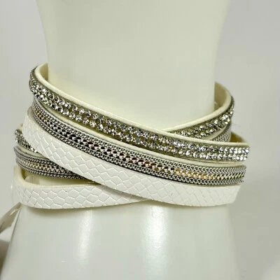 Pulsera envolvente de 3 filas de diamantes de imitación de cuero cristal crema LEER DESCRIPCIÓN Foto 1 de 4