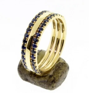 Half Eternity Blue Sapphire 1.60 mm Gold Ring Set Wedding band or Stacking ring - Picture 1 of 10