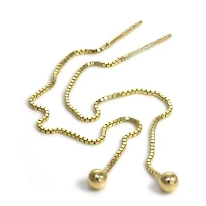 9ct Gold 3mm Ball Pull Through Box Chain Earrings 7cm Chain Drop - Picture 1 of 3