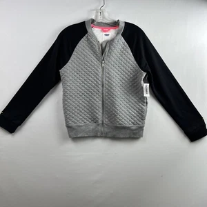Old Navy Jacket Youth Size XL 14 Full Zip Quilted Fleece Front Gray Black - Picture 1 of 13