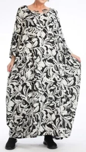 PLUS SIZE BLACK/WHITE FLOWERS PATTERNED 2 POCKETS BALLOON DRESS UK Size 24-26 - Picture 1 of 4