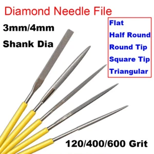 3/4mm Dia Second Cut Round/Flat/Triangular Diamond Needle File 120/400/600 Grit - Picture 1 of 26