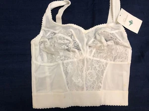 LONG LINE BRA VINTAGE LINGERIE 34 F STRETCH BRA White Lace New With Tags - Picture 1 of 7
