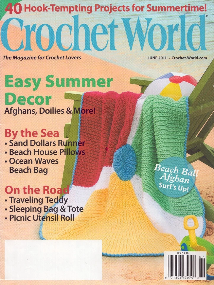 Crochet World 杂志 40 花样 2011 年 6 月夏季阿富汗桌巾袋 — 第 1/4 张图片