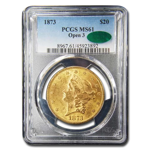 1873 $20 Liberty Gold Double Eagle Open 3 MS-61 PCGS CAC - SKU#260026 Cover
