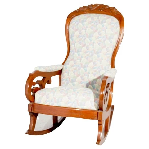 Antique Upholstered Carved Walnut Lincoln Rocking Chair 19th C Cover