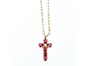 14K YELLOW GOLD RUBIES & DIAMOND CHAIN WITH CROSS PENDANT - Picture 1 of 6