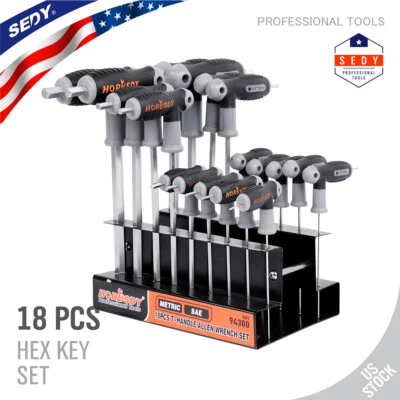SAE & Metric T Handle Allen Wrench Ball End Hex Key Set w/Storage Stand Long Arm - Image 1 of 4