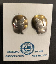 Navajo Sterling Silver Brass Coyote Howling at Moon Earrings
