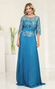 Womens Dresses For Evening Gala Long Illusion Neck 3/4 Sleeve A-Line Plus Size - Picture 1 of 12
