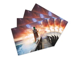 Placemats / Glass Cutting Boards Set of 4 Size 40x30cm /each Lighthouse Sea Wave - Picture 1 of 4