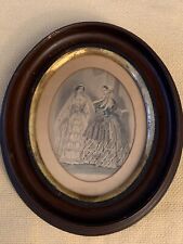Antique Oval Framed 1855 Godey's Unrivalled Colored Fashions Victorian Print
