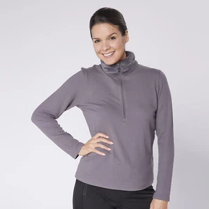 Swing Out Sister Womens 1/4 Zip Top with Faux Fur Collar in Grey - Picture 1 of 5