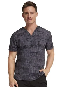 Dickies EDS Men Scrubs Top V-Neck DK725, S, Plaid Distress - Picture 1 of 7