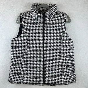 Lands End Down Puffer Vest Houndstooth Quilted Full Zip Women M Petite Vest - Picture 1 of 8