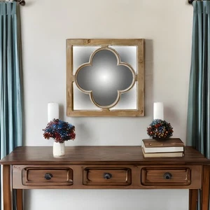 10" Natural Brown With Whitewash Square Wall Mounted Accent Mirror - Picture 1 of 7