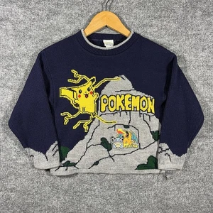 Vintage 90s Pokemon Knit Sweater Youth Large Pikachu Nintendo Charizard Blue - Bild 1 von 9
