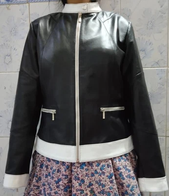 CLASSIC New Women's Black Leather Jacket Pure Sheepskin Moto Biker Jacket - Image 1 of 3