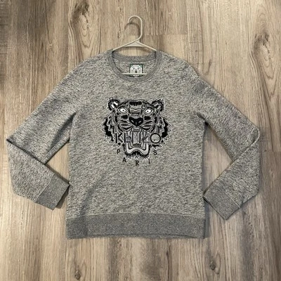 Sudadera para mujer KENZO bordada con logotipo de tigre negra/gris jaspeada talla L usada en excelente estado Foto 1 de 4