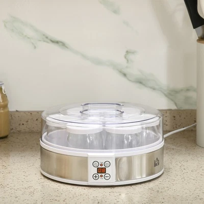 HOMCOM Yogurtiera Macchina per Yogurtiere con Timer 48 Ore, 7 Bicchieri da 180 ml - Immagine 1 di 4