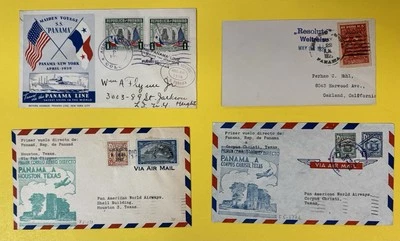 Panamá, 1929-1947, Lote de 4 cubiertas: 2 vuelos, una cubierta de barco y Lindbergh Foto 1 de 2