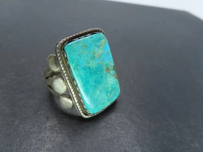 Vtg Sterling Silver & Turquoise Ring, Signed R, Size 11.25, 19.2g - Image 1 of 4