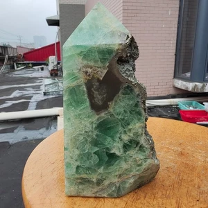 2.78LB Natural Cube Pyrite and Green Fluorite Obelisk Quartz Crystal Wand Point - Picture 1 of 16