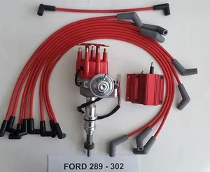 SMALL BLOCK FORD 289 302 Small HEI Distributor +RED COIL +PLUG WIRES UPGRADE KIT - Picture 1 of 5