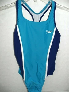Speedo Girls Swimsuit Size 10 Blue Tourquoise Navy White Razor Back NWOT - Picture 1 of 3